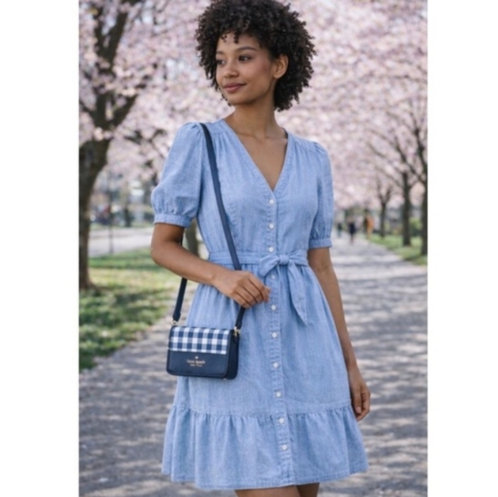 Kate Spade-2pc Hyde Lane Gingham Renee Crossbody Bag & Stacy Snap Wallet 💙 - Picture 2 of 16